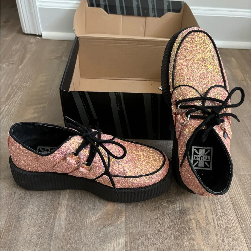 Pink glitter mondo platform creepers by T.U.K women’s size 8 men’s 6 - Picture 1 of 9